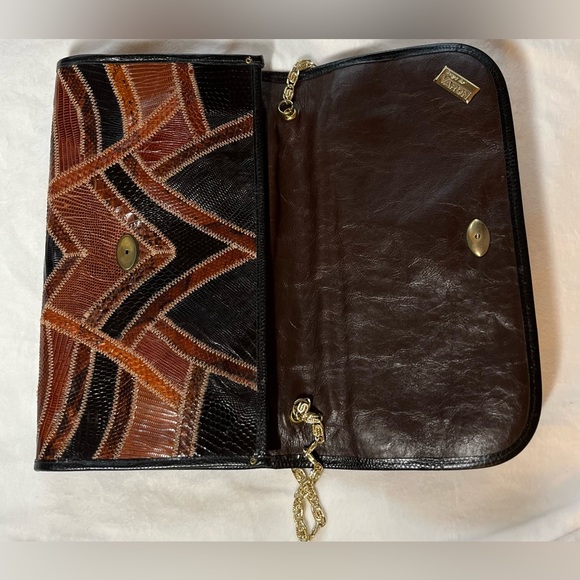 Vintage Bags By Varon, Snakeskin Brown Black Shoulder Bag - Picture 8 of 12